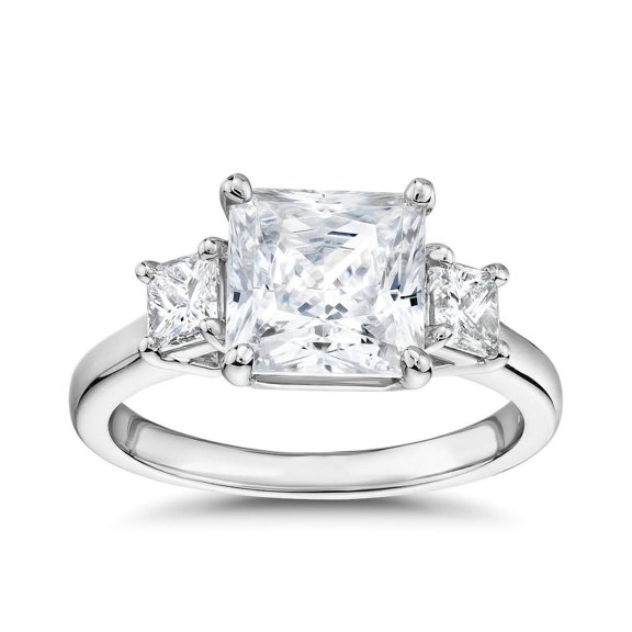 Vivid Jewel 14K White Gold Over Solitaire Ring - Princess Cut 2.4 Ct VVS1/D Lab Created Simulated Diamond Ring - Three-Stone Engagement Wedding Ring - Luxuries Multi-Stone Engagement Ring for Her
