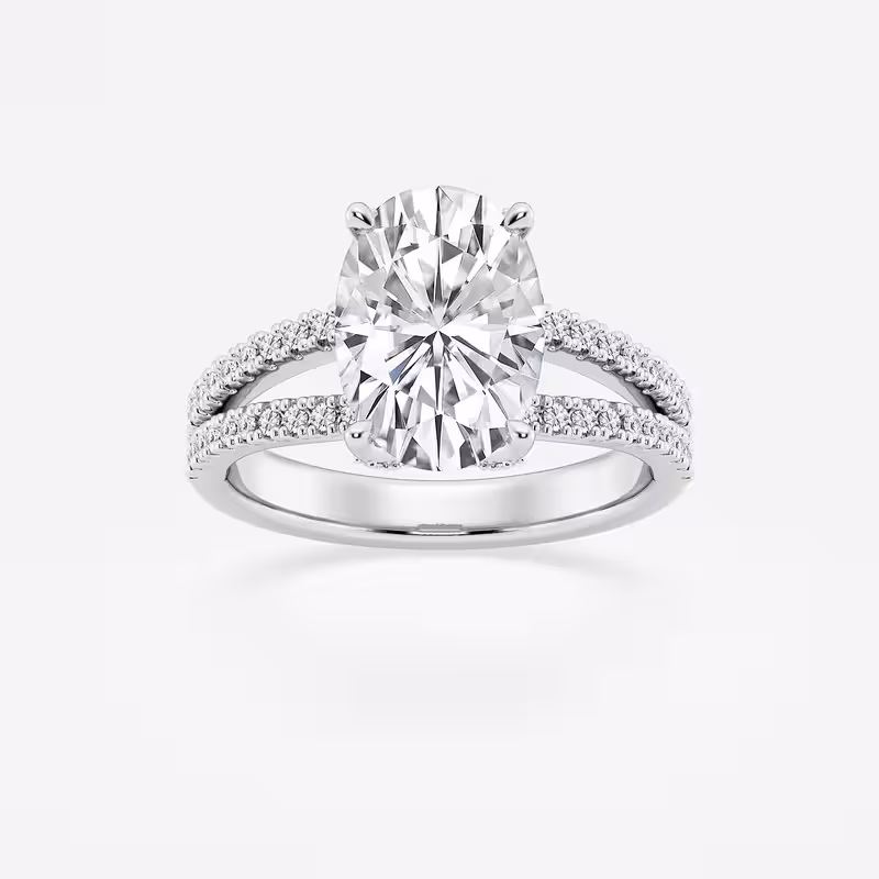 2.1 Ct Oval Excellent Cut Moissanite Rings - 14K Gold Plated Wedding Anniversary Rings - Split Shank Multi Shank Engagement Moissanite Rings - Bridal Stacking Engagement Moissanite Rings