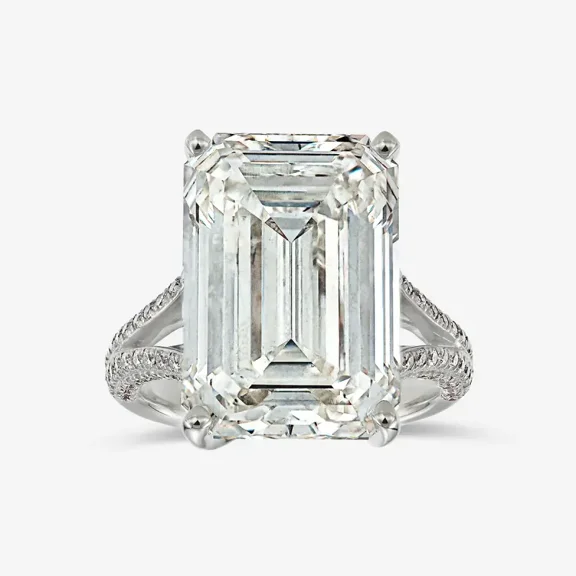 Vivid Jewel 2.5 Ct Emerald Cut Moissanite Engagement Ring for Women - Solitaire Design with Accents Ring in 14K White Gold Plated - Ideal for Weddings, and Birthday Celebrations - Split Shank Ring