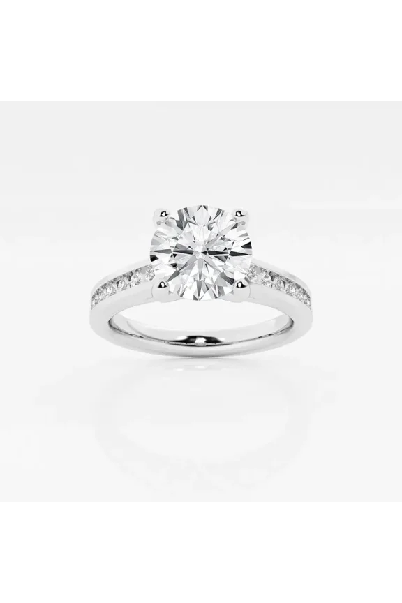 Brilliant 1.7 Ct Round Cut Moissanite Ring - Engagement Wedding Channel Set Ring - 14K White Gold Plated - Silver Anniversary Gifts - Christmas Special Gift for Her