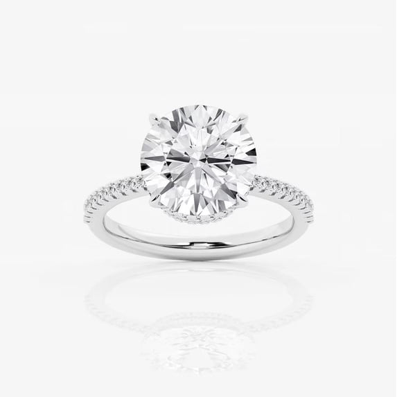 Vivid Jewel Brilliant 2.3 Ct Round Cut Moissanite Ring - 14k White Gold Plated Ring - Engagement Wedding Hidden Halo with Moissanite Ring - 9th Year Anniversary Gifts for Women's