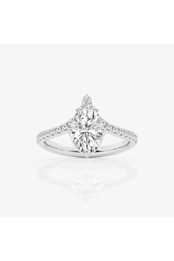 Elegant 1.7Ct Oval Cut Moissanite Ring - Women's V Shape Shank Engagement Ring - Moissanite Ring - 14K White Gold Plated Ring - Ideal for Birthdays & Anniversary - Birthday Gift