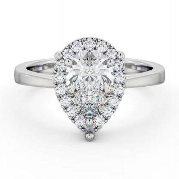 Vivid Jewel Engagement 14K White Gold Over Rings - 2.3 Ct Pear Cut Diamond Wedding Rings - Elegant Halo Rings for Women's - Proposal Delicate Rings Gift - Party Wear Rings for Her