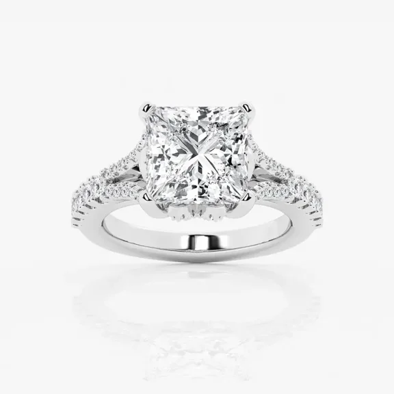 Vivid Jewel Excellent 1.8 Ct Princess Cut Moissanite Ring - 14K White Gold Plated Wedding Anniversary Ring - Twisted Crossover Style Sterling Silver Engagement Rings - Birthday Gifts for Her