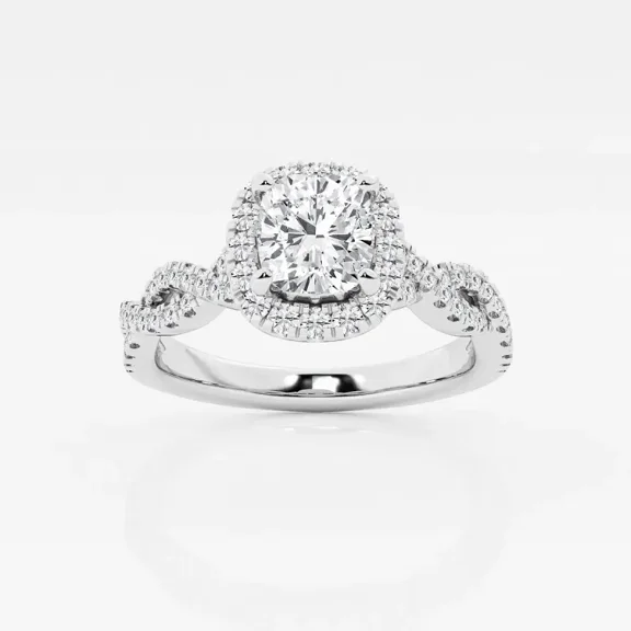 Vivid Jewel Gorgeous 1.4 Ct Cushion Cut Infinity Twisted Cross Over Shank Engagement Ring for Women - Moissanite Ring - 14K White Gold Plated - Perfect for Engagements and Special Occasions