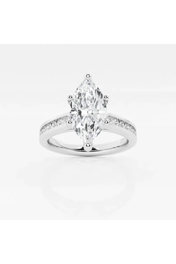 Gorgeous 1.8 Ct Marquise Cut Moissanite Ring - Engagement Wedding Channel Set Ring - 14K White Gold Plated - Perfect for Birthdays and Special Occasions for Women