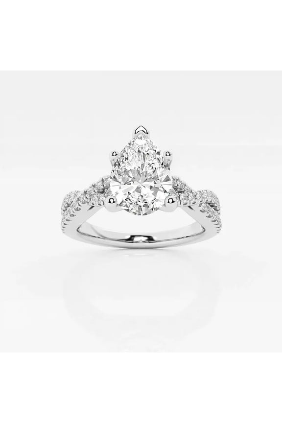 Gorgeous Infinity Twisted Engagement Ring for Women - 1.7 Ct Pear Cut Moissanite - 14K White Gold Plated - Ideal for Proposals, Anniversaries, and Birthday Gifts