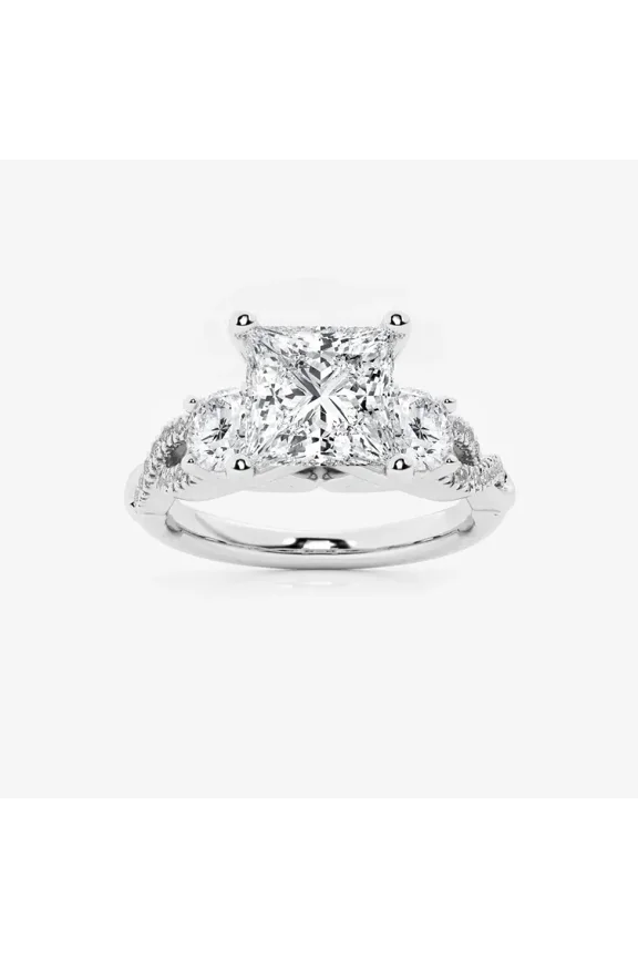 Infinity Engagement Wedding Ring - 1.9 Ct Princess Cut Moissanite - 14K White Gold Plated Prong Setting - Perfect Gift for Women - Anniversary & Proposal Ring