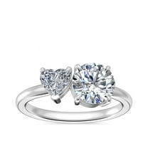 Vivid Jewel Silver 14K White Gold Over Diamond Ring - 2 Ct Round Brilliant Cut Diamond Rings for Her - 2 Stone Engagement Wedding Toi Et Moi Rings for Women's - Causal Daily Wear Rings For Women's