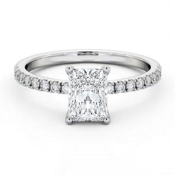 Vivid Jewel Silver 14K White Gold Over Ring - 1.9 Ct VVS1/D Radiant Cut Lab Created Simulated Diamond Ring - Engagement Wedding Engraved Rings for Women's - Party Wear Diamond Rings for Women's