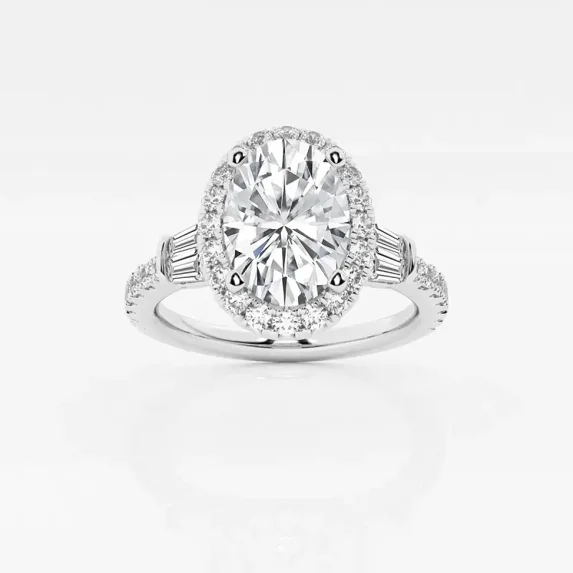 Vivid Jewel Unique 2.1 Ct Oval Cut Moissanite Engagement Halo Ring - 14K White Gold Plated - Ideal for Women’s Jewelry and Gift Opportunities - Wedding Jewelry For Bridesmaids Silver