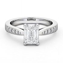 Vivid Jewel White Gold Over 14K Silver Diamond Ring - Excellent 2 Ct Emerald Cut Lab Created Simulated Diamond Ring - Engagement Solitaire With Accent Ring for Women's - Party Wear Diamond Ring
