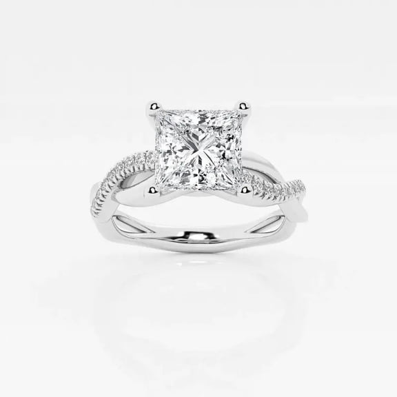 Vivid Jewel Women's Twisted Engagement Ring - 2 Ct Princess Cut Moissanite Infinity Ring - 14K White Gold Plated Wedding Ring - Perfect for Proposal, Anniversary, and Birthday Gifts for Her