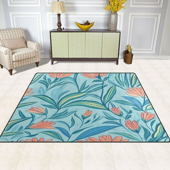 Vivid Leaf Design 80''x58'' Extra Large Plush Memory Foam Rug, Soft, Absorbent, Non Slip