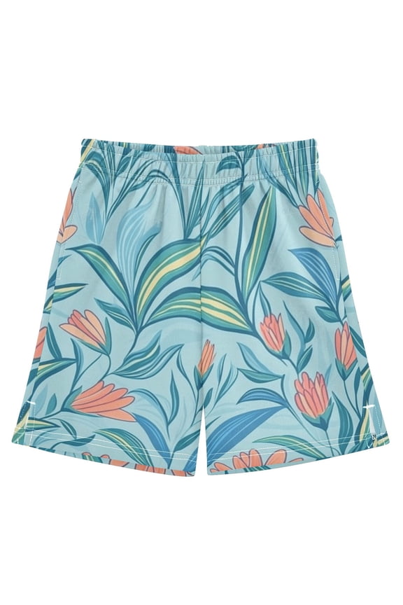 Vivid Leaf Design Athletic Shorts Breathable with Comfort Fit Drawstring Casual Sweatshorts Medium