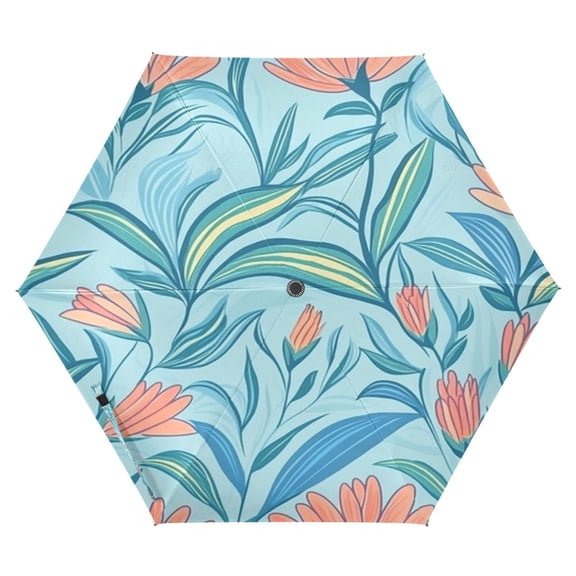 Vivid Leaf Design Folding Umbrella UV50+ Waterproof Sun Protection Auto Open Close Compact Fiberglass Frame