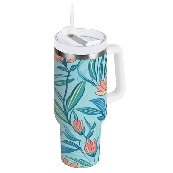 Vivid Leaf Design Insulated Tumblers 40oz Double-Walled Stainless Steel Water Bottles Car Handle