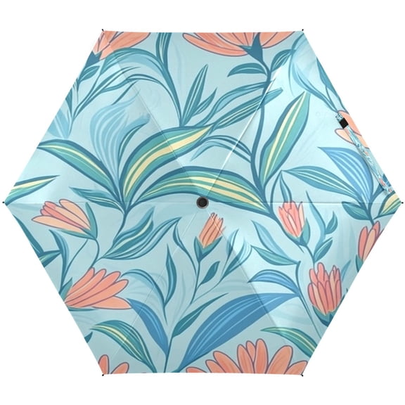 Vivid Leaf Design Umbrellas for Sun Auto Open Close UV50+ Waterproof 5-Fold Compact Fiberglass Frame