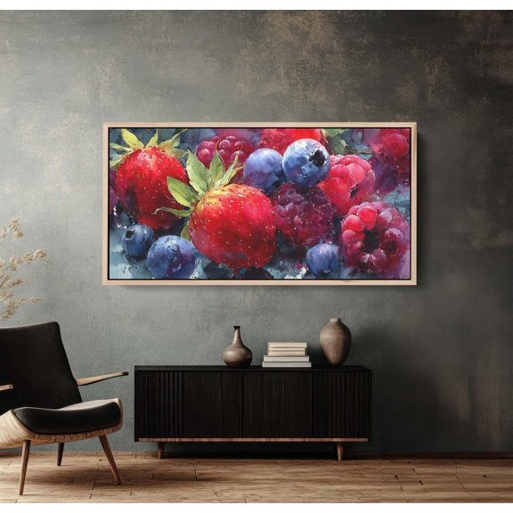 Vivid Mixed Berry Juicy Fruit Kitchen Wall Art Unframed Paper Print