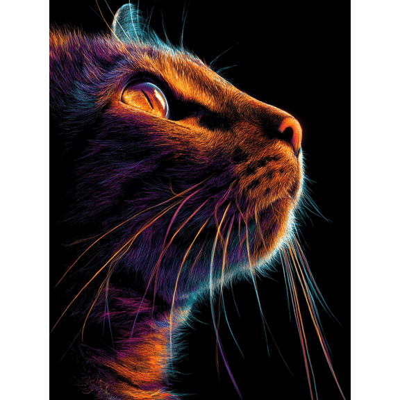 Vivid Neon Cat Canvas Print，Wall Art for Living Room Bedroom Office Modern Home Decor
