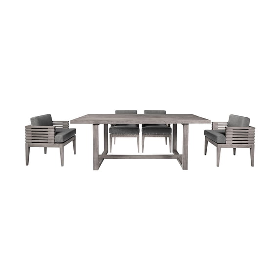 Vivid Outdoor 5 Piece Dining Set in Gray Eucalyptus Wood with Gray Cushions