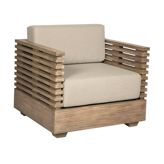 Armen Living Vivid Outdoor Patio Chair in Light Eucalyptus Wood with Taupe Olefin Cushions