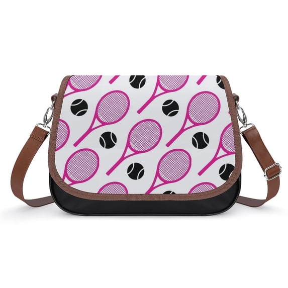 Vivid Pink Tennis Rackets Pattern Vintage Crossbody Bag for Women Medium Leather Hobo Bags Shoulder Bag Classic City Leather Satchels