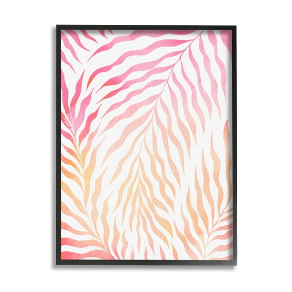 Vivid Pink Wavy Leaves Botanical & Floral Graphic Art Black Framed Art Print Wall Art