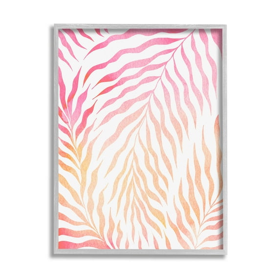 Vivid Pink Wavy Leaves Botanical & Floral Graphic Art Gray Framed Art Print Wall Art