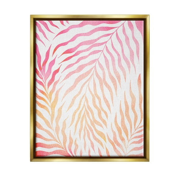Vivid Pink Wavy Leaves Botanical & Floral Graphic Art Metallic Gold Framed Art Print Wall Art