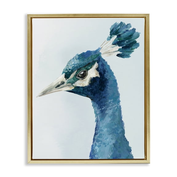 Stupell Industries Vivid Plumage Peacock Gold Framed Floater Canvas Wall Art, design by Hannah Dawson, 21 x 17