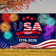 Vivid Print USA 250th Anniversary Banner Striped Patriotic Celebration Backdrop Star Pattern Firework Design National Holiday Display for Independence Day Party Patriotic Gathering Outdoor