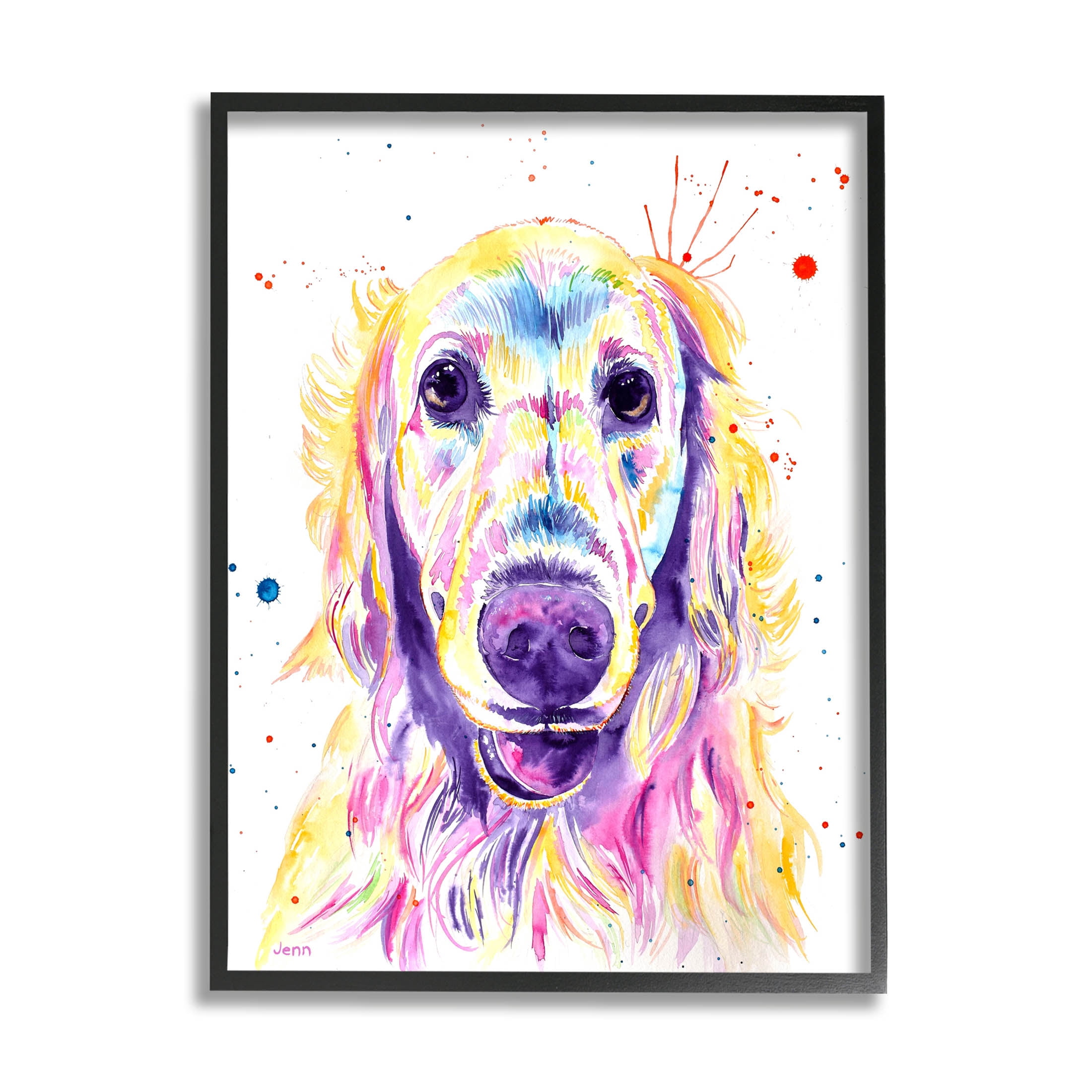 Vivid Retriever Dog Pet Portrait Animals & Insects Graphic Art Black Framed Art Print Wall Art