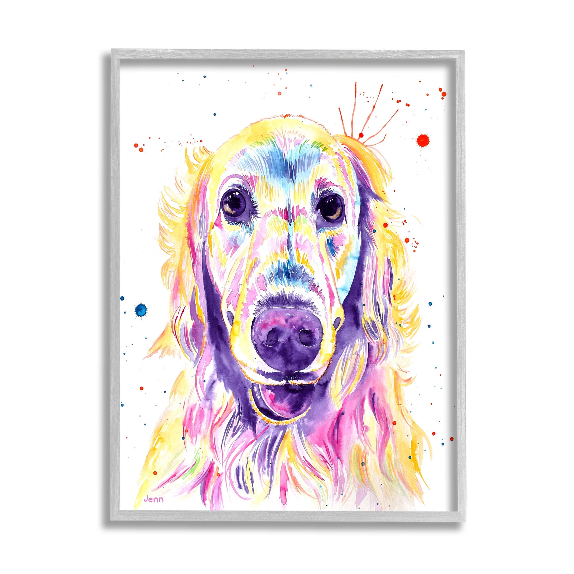 Vivid Retriever Dog Pet Portrait Animals & Insects Graphic Art Gray Framed Art Print Wall Art