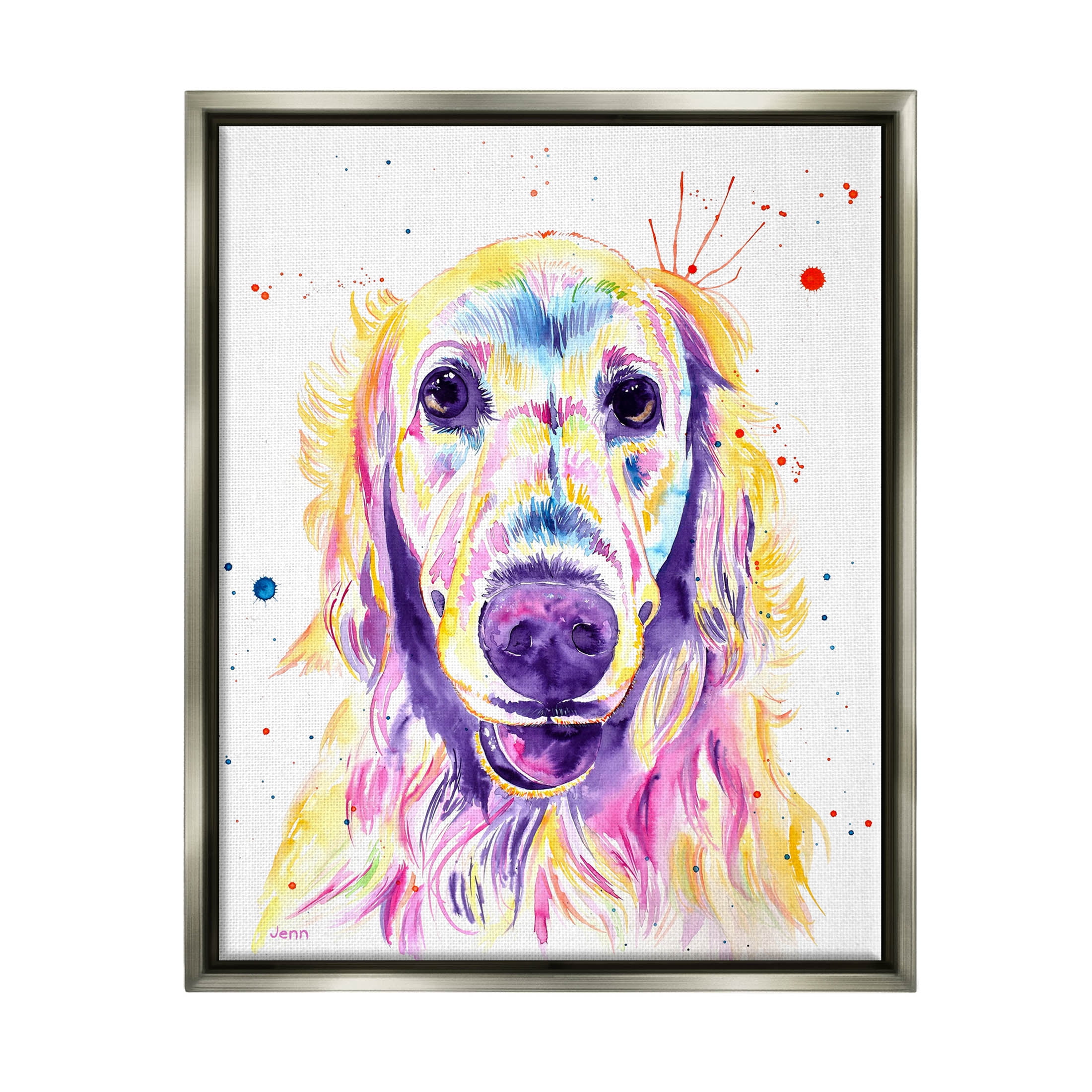 Vivid Retriever Dog Pet Portrait Animals & Insects Graphic Art Luster Gray Framed Art Print Wall Art