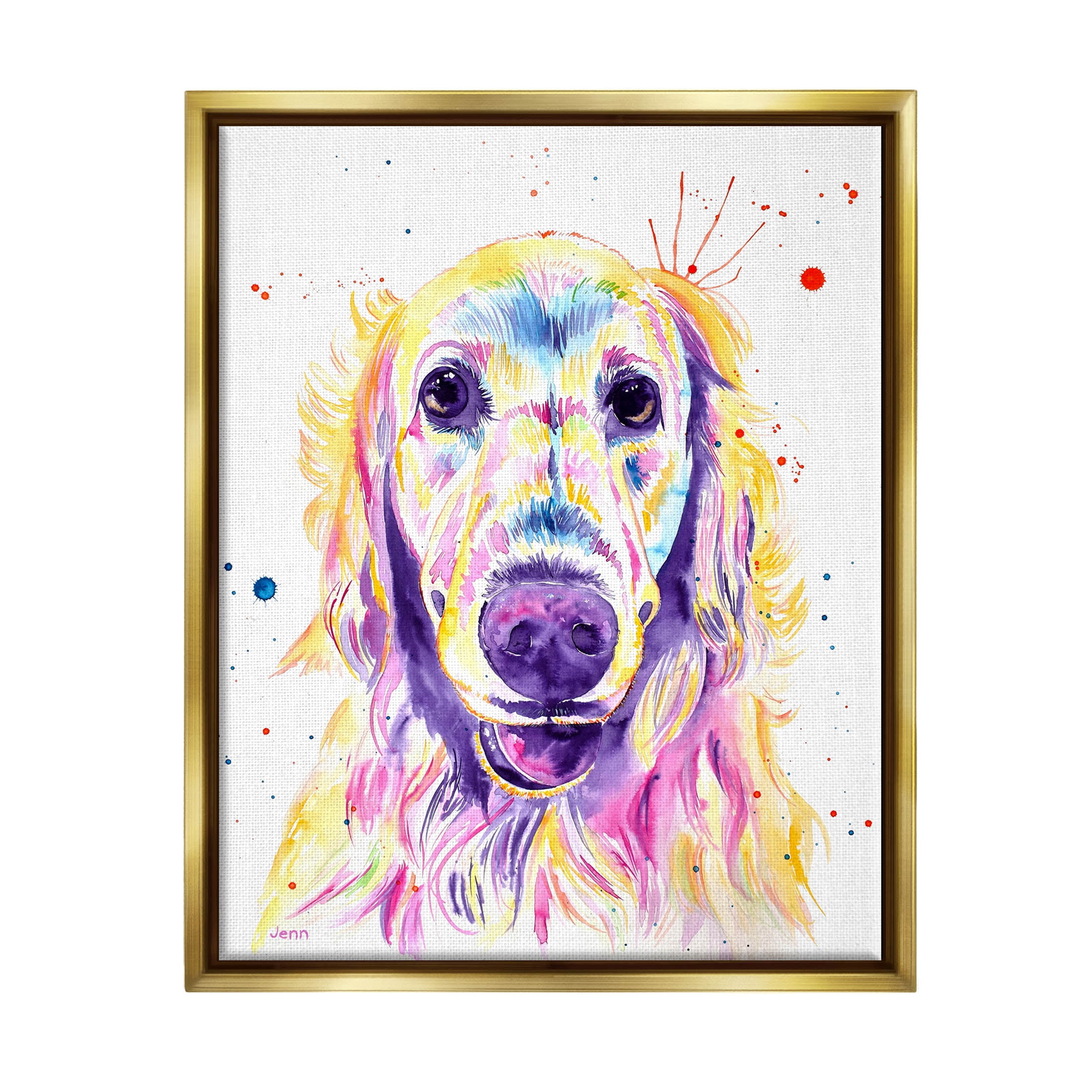 Vivid Retriever Dog Pet Portrait Animals & Insects Graphic Art Metallic Gold Framed Art Print Wall Art