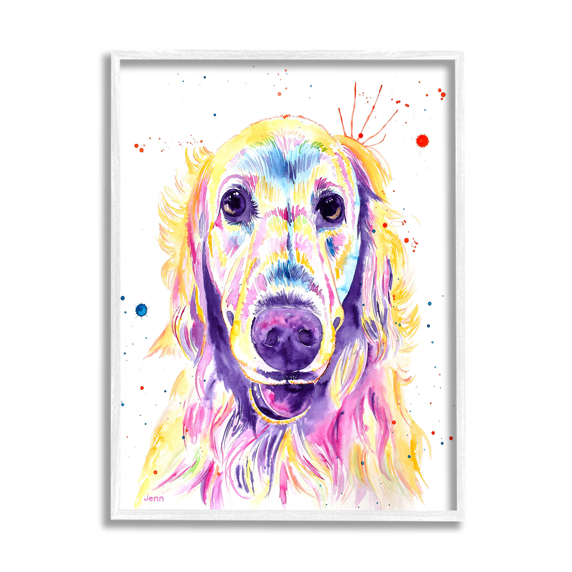 Vivid Retriever Dog Pet Portrait Animals & Insects Graphic Art White Framed Art Print Wall Art
