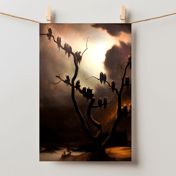 Vivid Retro Ghosts In A Tree Wall Art, Unframed Paper Poster 8x10in
