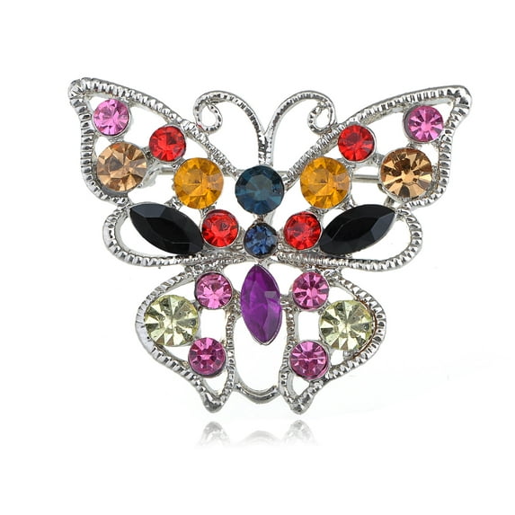 Vivid Ruby Green Black Colorful Crystal Rhinestone Butterfly Fashion Pin Brooch