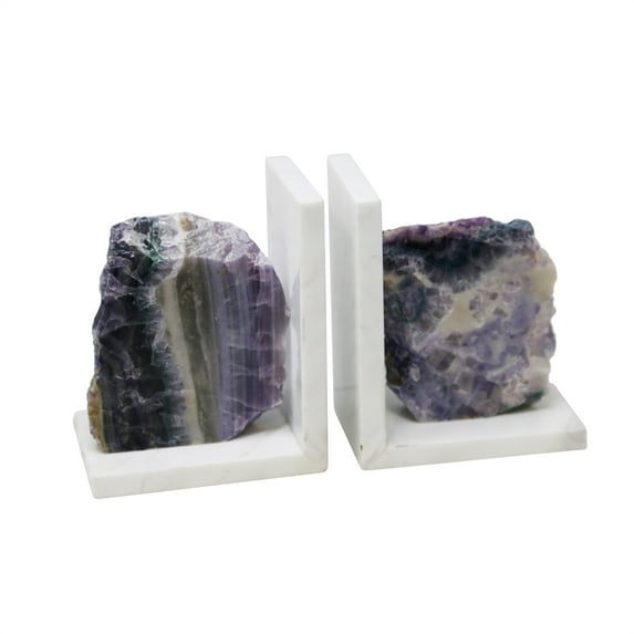 Benzara BM162603 Vivid Purple Marble Bookends with Agate - Set of 2
