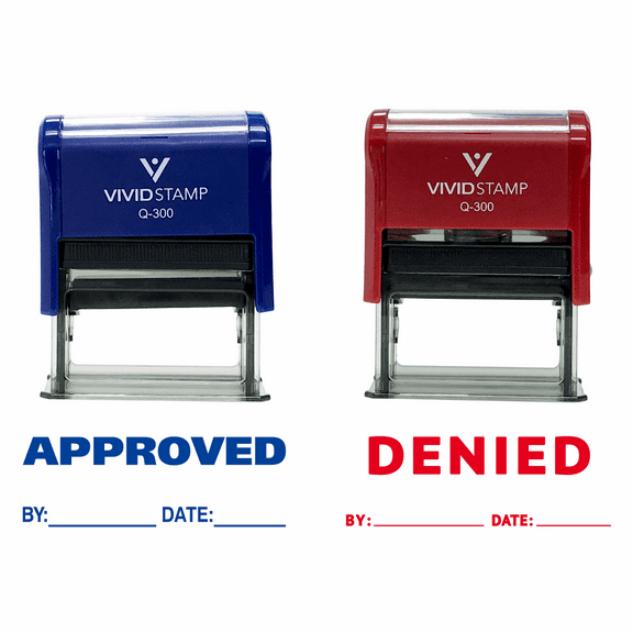 Vivid Stamp APPROVED / DENIED By Date Rubber Stamp - 2 PACK (Blue/Red) Large