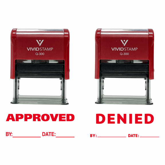 Vivid Stamp APPROVED / DENIED By Date Self Inking Rubber Stamp - 2 PACK (Red Ink) Large