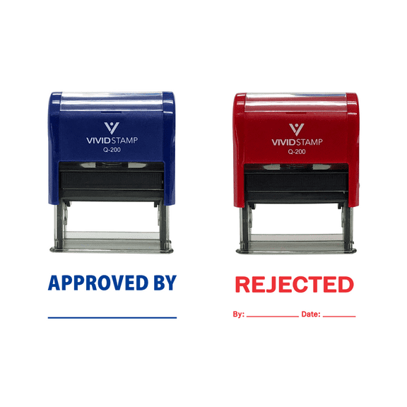 Vivid Stamp APPROVED/REJECTED By Date Rubber Stamp - 2 PACK (Blue/Red) Medium