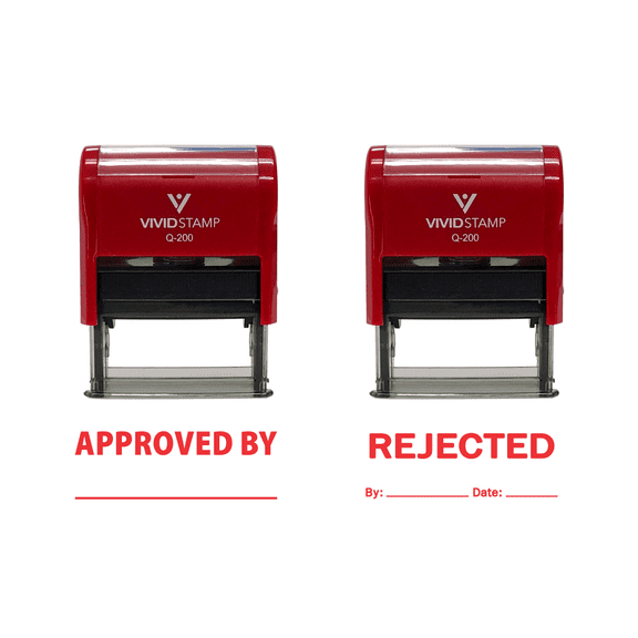 Vivid Stamp APPROVED/REJECTED By Date Rubber Stamp - 2 PACK (Red Ink) Medium