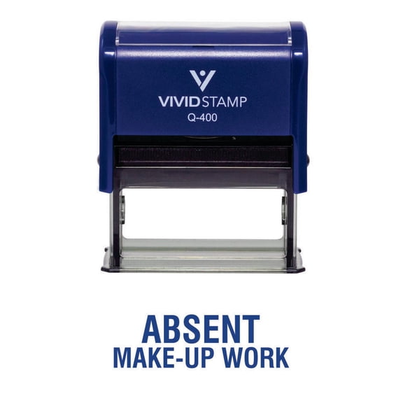 Vivid Stamp Absent Make-Up Work Teacher Self Inking Rubber Stamp (Blue Ink) - X-Large