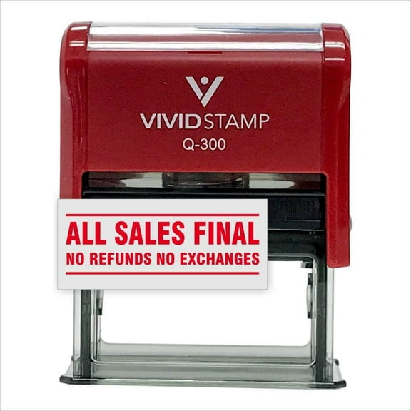 Vivid Stamp All Sales Final No Refunds No Exchanges Self Inking Rubber Stamp (Red) - Medium