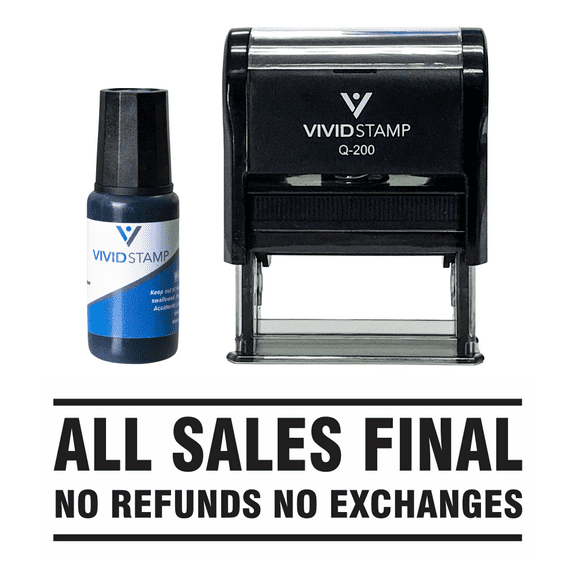 Vivid Stamp All Sales Final No Refunds Self Inking Rubber Stamp Combo with Refill (Black Ink) - Medium