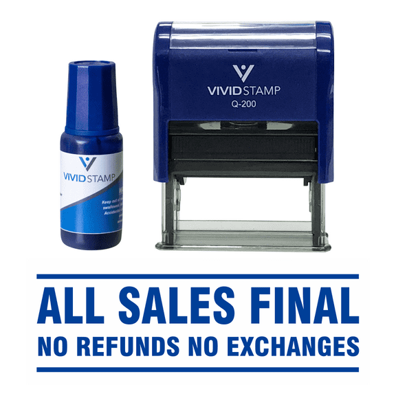 Vivid Stamp All Sales Final No Refunds Self Inking Rubber Stamp Combo with Refill (Blue Ink) - Medium