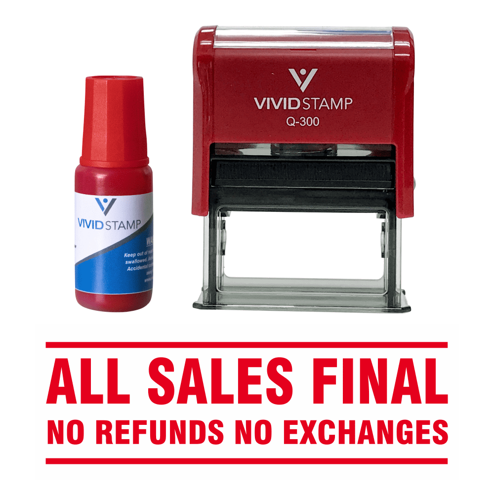 Vivid Stamp All Sales Final No Refunds Self Inking Rubber Stamp Combo with Refill (Red Ink) - Large