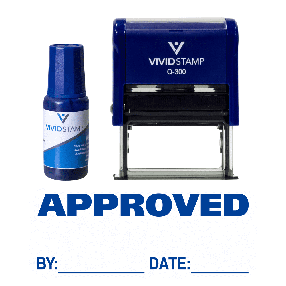 Vivid Stamp Approved By Date Rubber Stamp Combo with Refill (Blue Ink ...